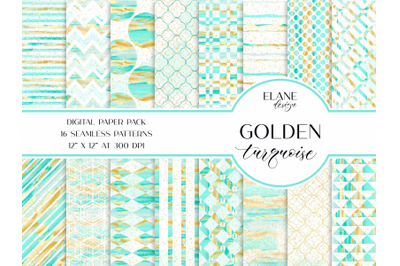 Golden Turquoise Digital Paper Pack