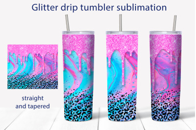 Pink glitter drip tumbler sublimation Leopard print wrap png