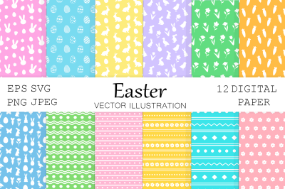 Easter digital paper. Bunny digital paper. Spring flowers