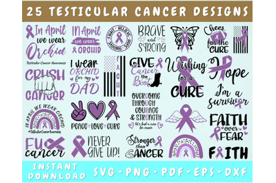 25 Testicular Cancer Awareness SVG Bundle, Orchid Cancer Ribbon SVG