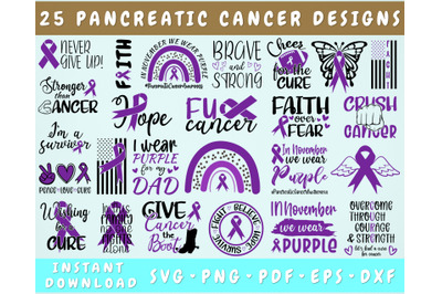 25 Pancreatic Cancer Awareness SVG Bundle&2C; Purple Cancer Ribbon SVG