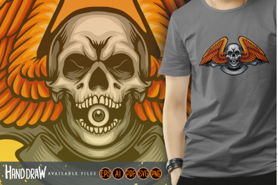 Wing skull eye logo mascot illustrations