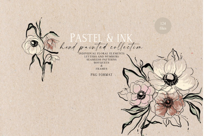 Pastel and ink - floral collection