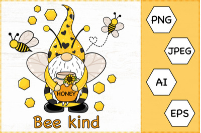 Gnome Bee, Bee Kind, Honey Gnome, gnome sublimation