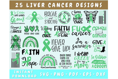 Liver Cancer Awareness SVG Bundle&2C; 25 Designs&2C; Liver Cancer Ribbon SVG