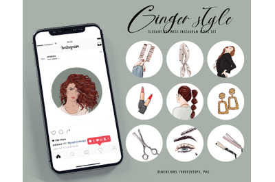 Red hair clipart ginger women Hairstyle Beauty salon icons set, Instag