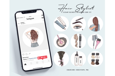 Hairstyle Beauty salon icons set, hair care Instagram highlight microb