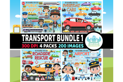 Transport Clipart Bundle 1 - Lime and Kiwi Designs