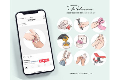Pedicure clipart icons set Beauty salon Instagram highlight covers fee