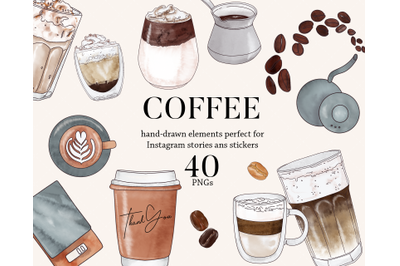 Coffee clipart bundle morning latte planner stickers PNG coffee mug wi