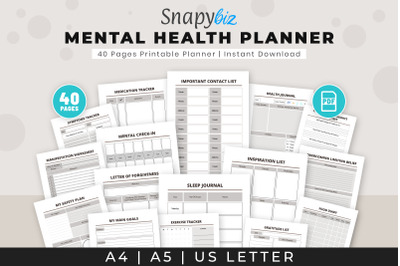 Mental Wellness Printable Planner A5 US