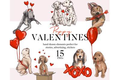 Dogs Valentines clipart pet lovers 14 February single day card, pet br