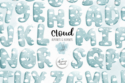 Blue sky alphabet, cloud alphabet, angel alphabet, blue font, blue sky