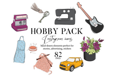 Hobby clipart sewing instagram highlight, handmade gift png pack knitt