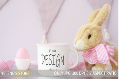 White mug mockup and Easter bunny