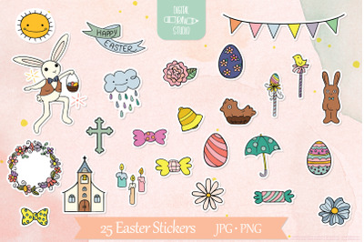 Easter Stickers | Decorated Egg, Bunny, Flowers, Banner, Chocolate
