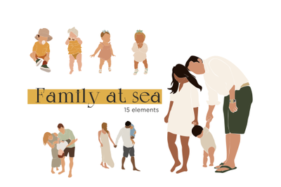 Family at sea, abstract portraits, black girls, illustrations,