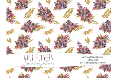 Watercolor gold flower seamless pattern