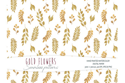 Watercolor gold leaves seamless pattern