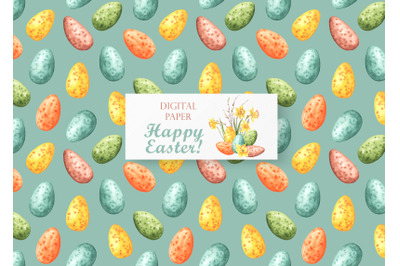Easter eggs watercolor seamless pattern, digital paper. Happy Easter