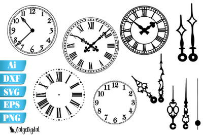 Clock Face Clock Hands Silhouettes SVG