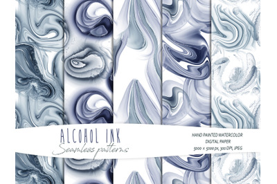 Abstract blue alcohol ink seamless patterns - 5 JPEG files