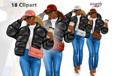 Black Girl Clipart Bundle, Black Woman clipart, Fashion girl clipart,