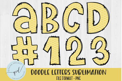 Yellow doodle letters numbers PNG