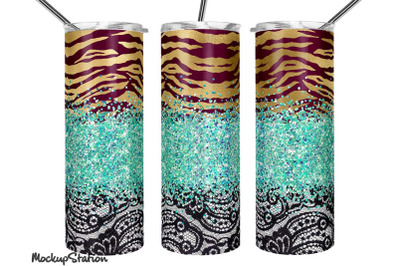 Zebra Tumbler PNG | Glitter Lace Design Tumbler Wrap 20oz