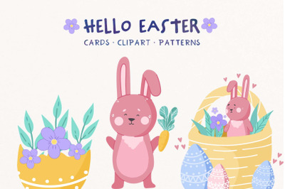 Hello Easter set of vector graphics&2C; AI&2C; PNG and JPG