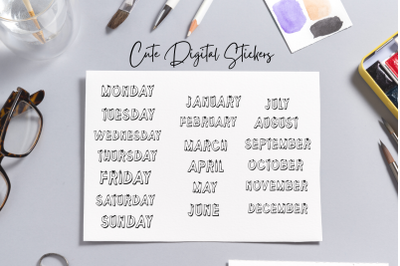Digital Stickers, Weekly &amp; Monthly Set