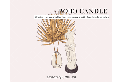 Candle making clipart  boho home decor PNG statue candle pampas grass