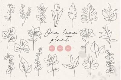 One line plant clipart, 20 Abstract flowers elements, Line plant PNG