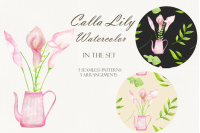 Watercolor Calla lily clipart patterns
