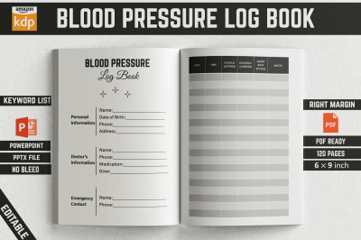 Blood Pressure Log Book - KDP Interior