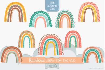 Boho Rainbow Doodles | Soft Color Palette | Cute SVG design