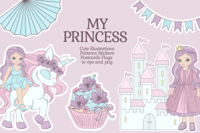 MY PRINCESS Fairy Pink-haired Girl Vector Illustration Set