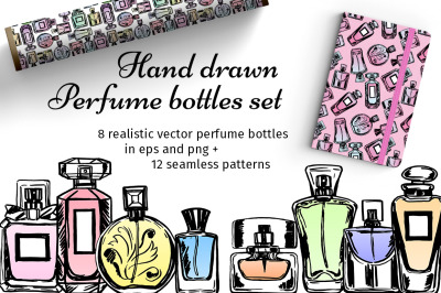 Hand drawn Perfume bottles set