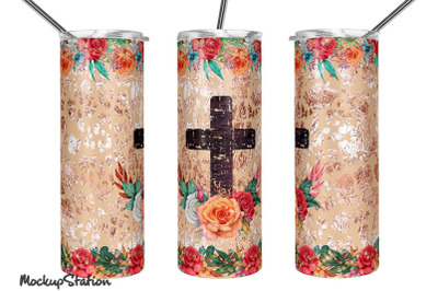 Christian Tumbler Design PNG | Cross Floral Sublimation