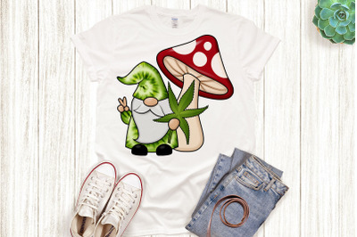 420 Gnome with Cannabis Under Toadstool | Sublimation PNG