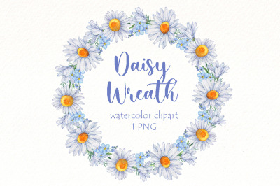 Daisy weath clipart | watercolor spring flower wreath png.