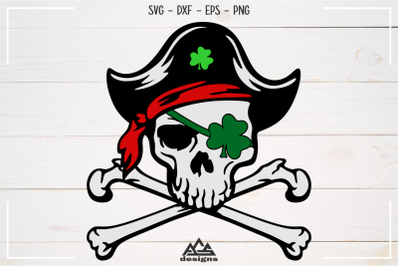 Shamrock Pirate Skull St Patricks Svg Design
