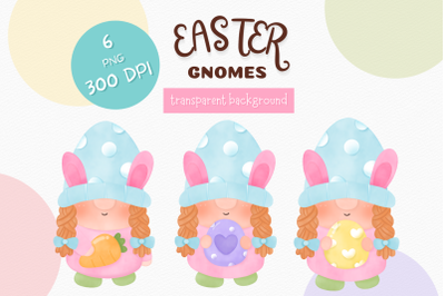Easter gnome girl watercolor and easter eggs kawaii clipart