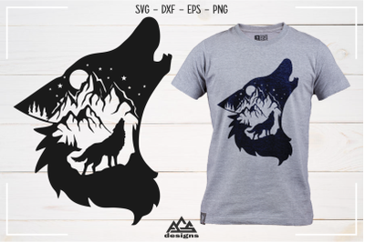 Wolf Howling Mountain Svg Design