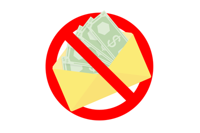 No bribe and wage in envelope icon, ban cash