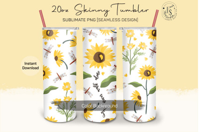 Sunflower and Dragonflies 20oz Tumbler Sublimation Wraps