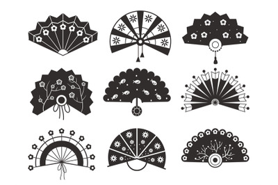 Black paper fans. Vintage chinese monochrome silhouettes&2C; different sh