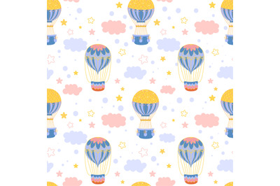 Hot air balloons seamless pattern. Retro aerial vehicles&2C; inflatable t