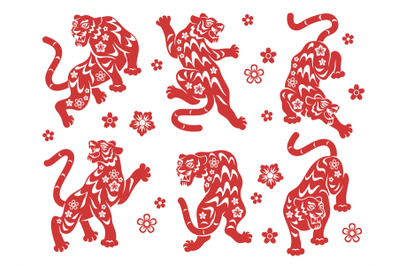 Chinese new year tiger. Asian horoscope animal&2C; red decorative silhoue