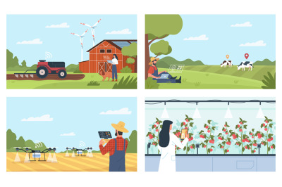 Smart farm people. Digital irrigation with quadcopters, agriculture in